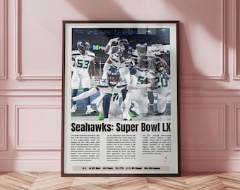 Póster de los Seattle Seahawks, póster del Super Bowl, arte de pared de fútbol americano de la NFL, impresión del equipo de la NFL, decoración de fútbol, regalo para fanáticos de los Seahawks, arte de la NFL de los Seattle Seahawks