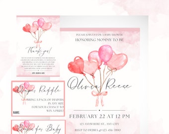 February Watercolor Baby Shower Invitations and Thank You Cards, Printable and Editable,