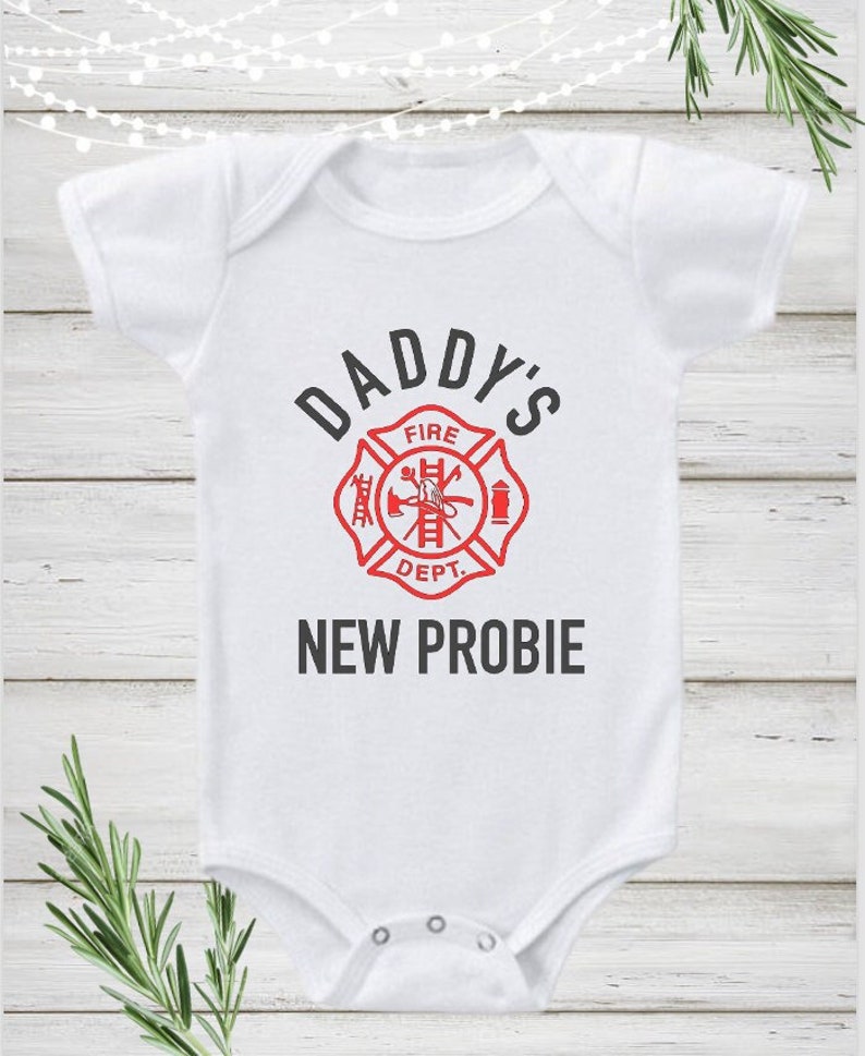 Fireman Onesie, Daddy's New Probie, New Dad Gift, Daddy to Be Gift image 1