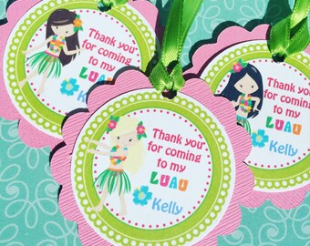 Luau Party Gift Tags, Hula Girl Gift Tags, Hawaiian Theme Gift Tags, Luau Party Favors