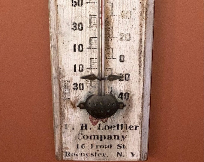 Antique Wooden Advertising Thermometer: F. H. LOEFFLER COMPANY, Rochester NY, Barber Supply House
