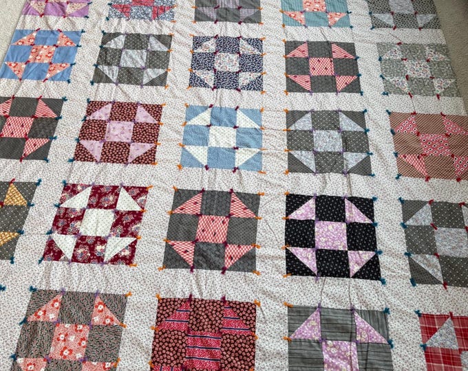 Antique Handmade Colorful Coverlet Patchwork Quilt: Estate Find!