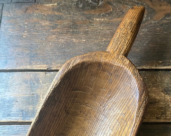 Antique Country Primitive Hand Carved Wooden Grain Scoop