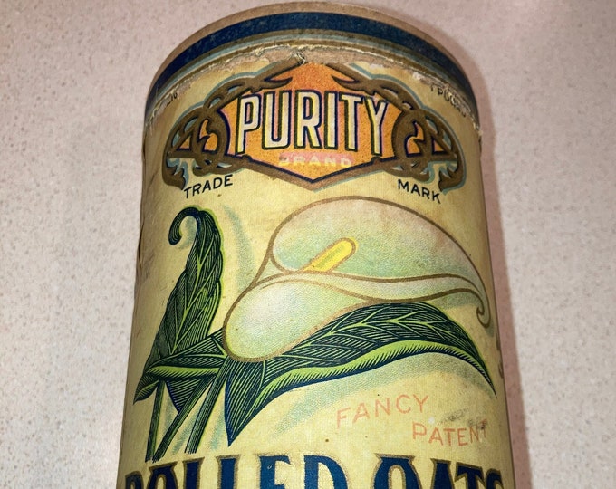 Antique PURITY ROLLED OATS Oatmeal Round Cardboard Box; Dated 1917