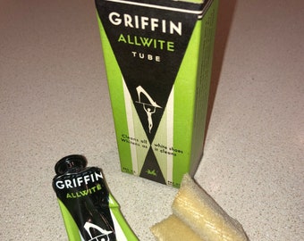 Griffin Allwite Shoe Polish, Vintage 1930s NOS Tube in Original Art Deco Box! For All White Shoes, Unopened, Full Contents, Old Store Find