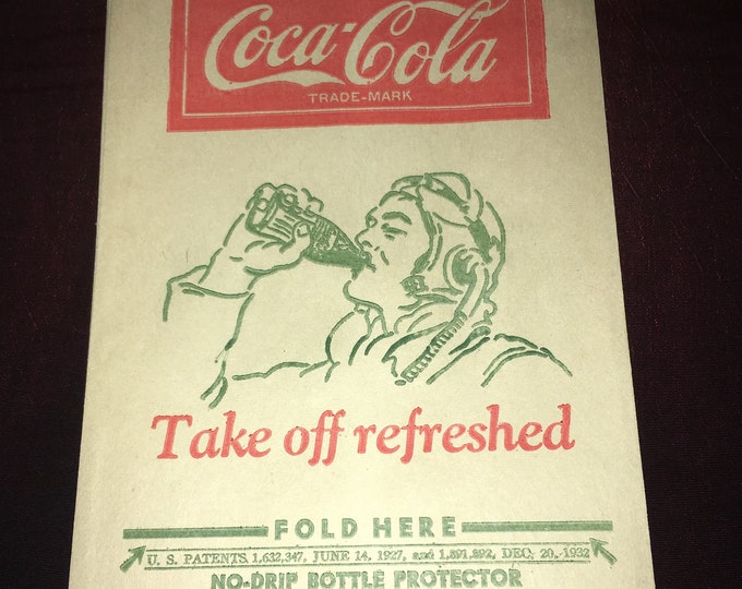 Vintage Coca Cola Dry Server Bottle Drip Protector Sleeve featuring Airplane Pilot