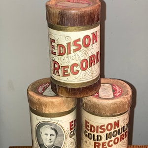 Original Early 1900s Edison Cylinder Record Cases; Advertising Boxes; Historical Antique Music Decor!