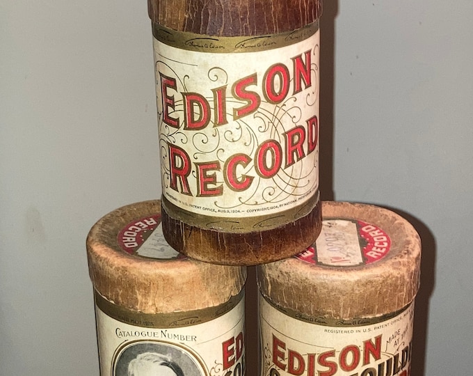 Original Early 1900s Edison Cylinder Record Cases; Advertising Boxes; Historical Antique Music Decor!