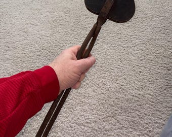 Antique Engraved Brass Wafer Press with Wrought Iron Handles; 18th Century Hearth Tool; Primitive Wafer Iron