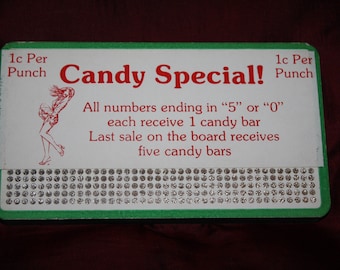 Vintage 1930s CANDY SPECIAL  5 Cent Punch Board; NOS Warehouse Find; Never Used Old Stock Gambling Punchboard