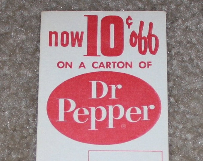 Vintage 1963 Dr. Pepper 6-Pack Carton Insert Advertising Promotion, NOS, Old Stock