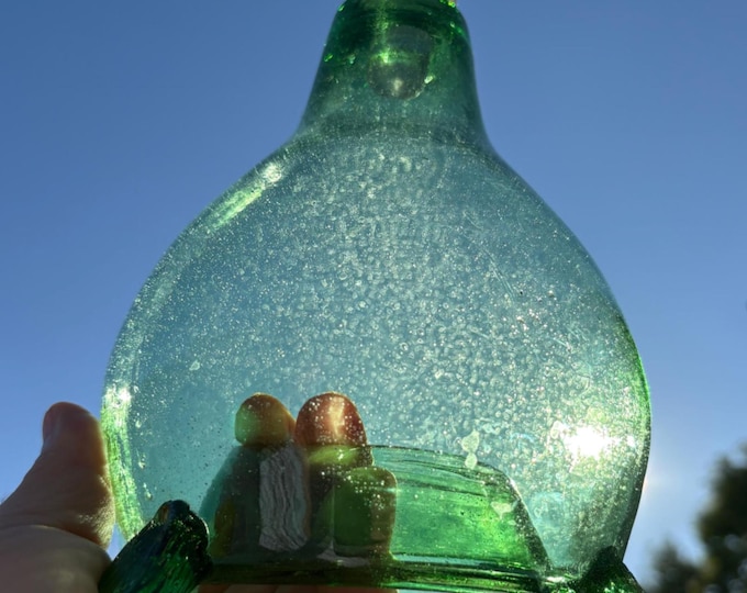 Vintage Green Depression Glass Bug Catcher, Blown Glass Footed Fly Trap