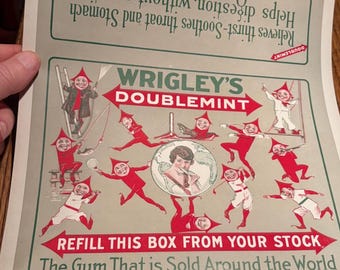 Vintage 1920s Wrigley's Doublemint Chewing Gum Paper Counter Display Refill Sign: New Old Stock