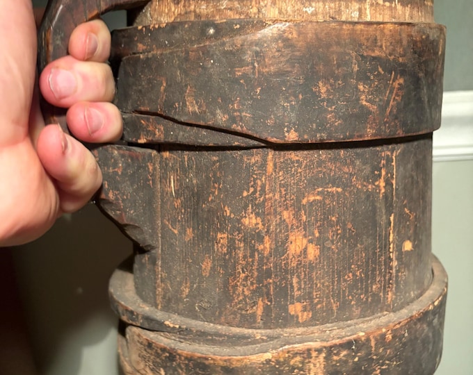 Large Antique Primitive Staved Wooden Tavern Tankard, As Found, Original Untouched Patina