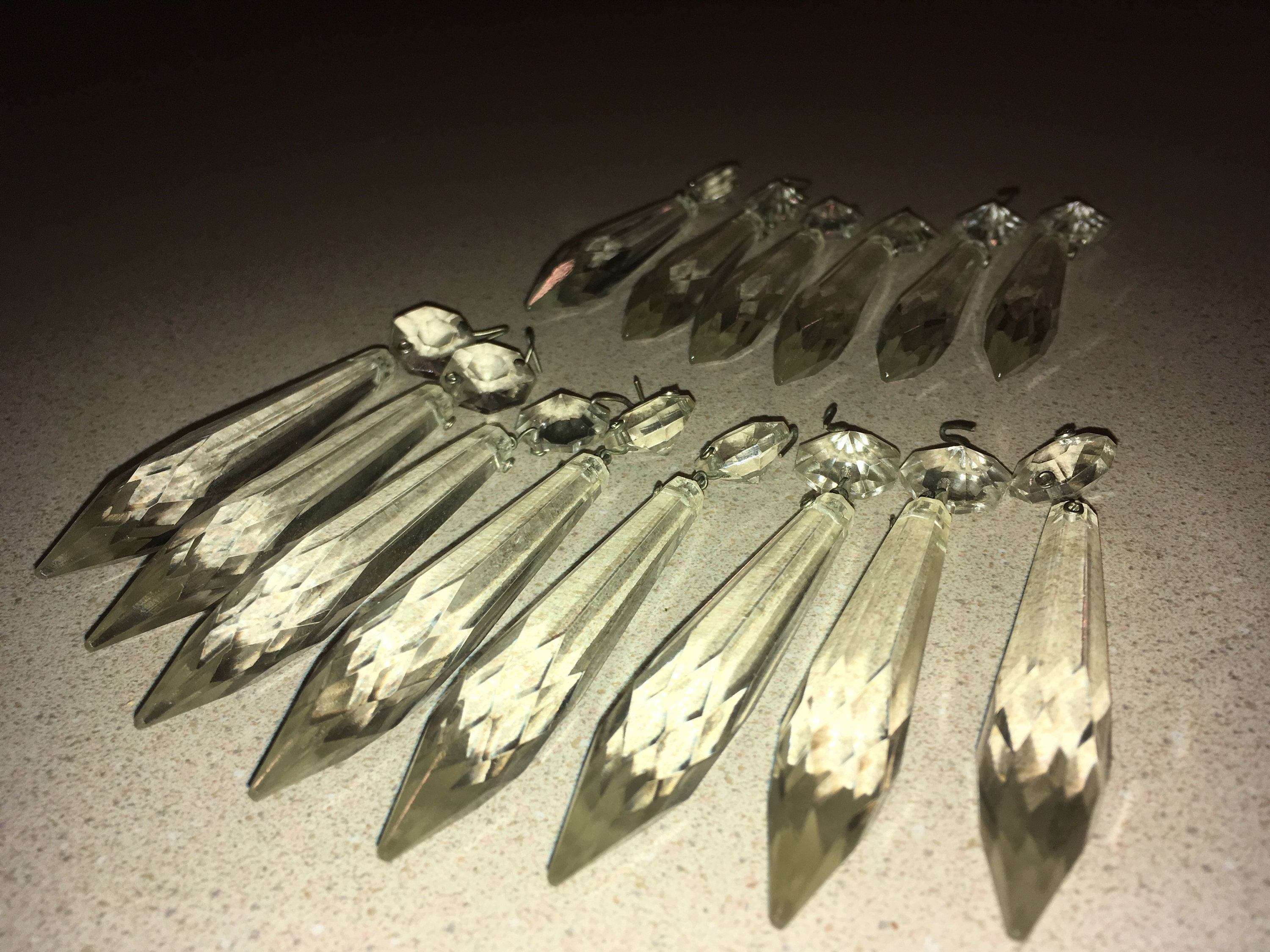 Lot of 14 Antique Crystal Icicle Prisms