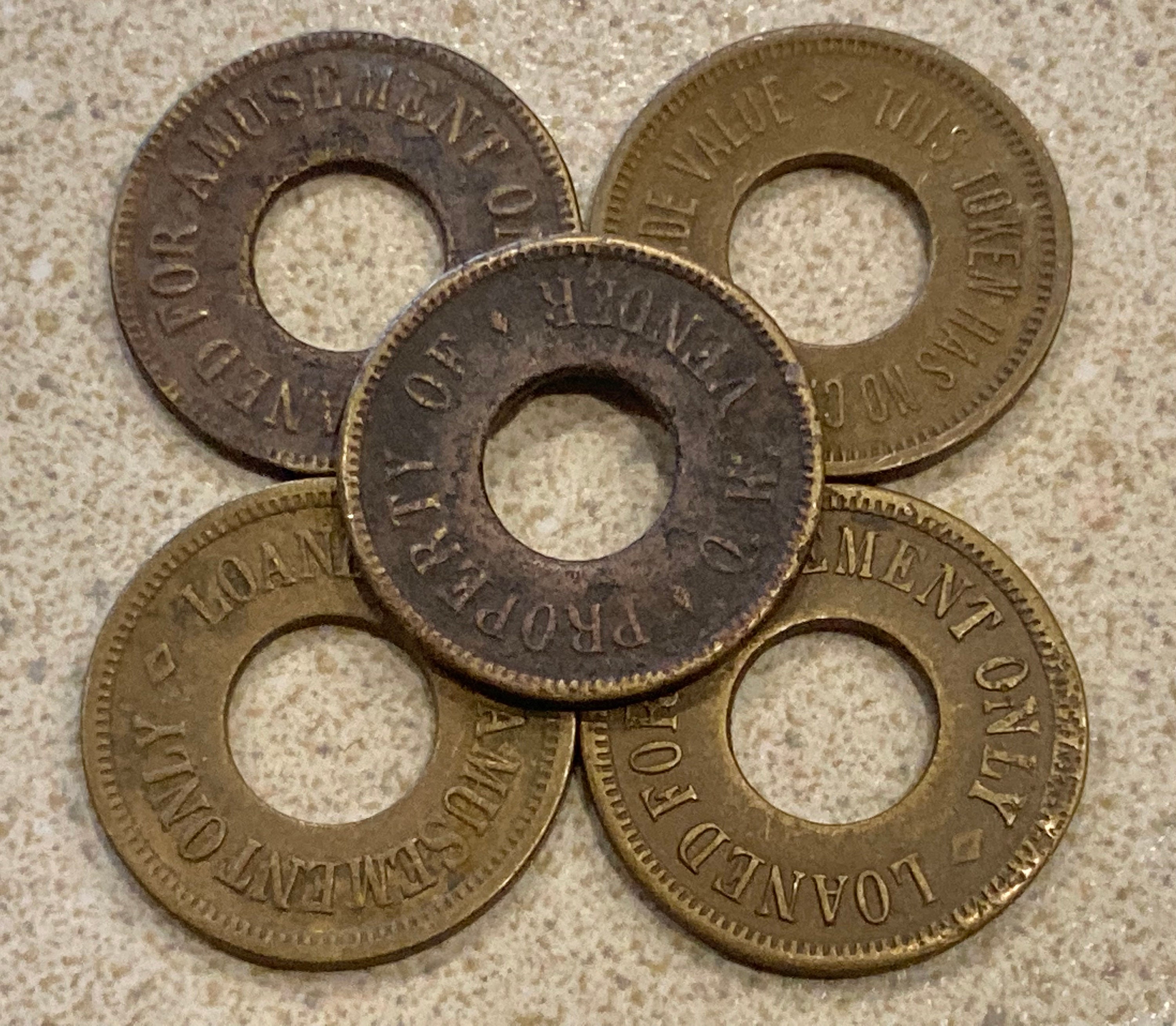 80 Antique Brass Tokens for Slots, Amusement Games, Gambling 1930s