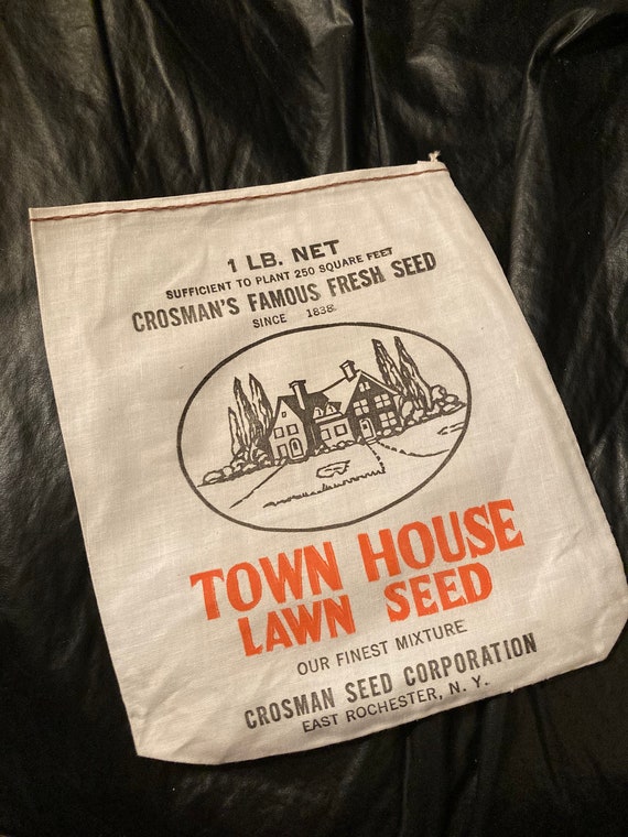 NOS Vintage Cotton Grass Seed Sack; Town House Lawn Seed Linen Bag; Crosman Seed Co., East Rochester, NY