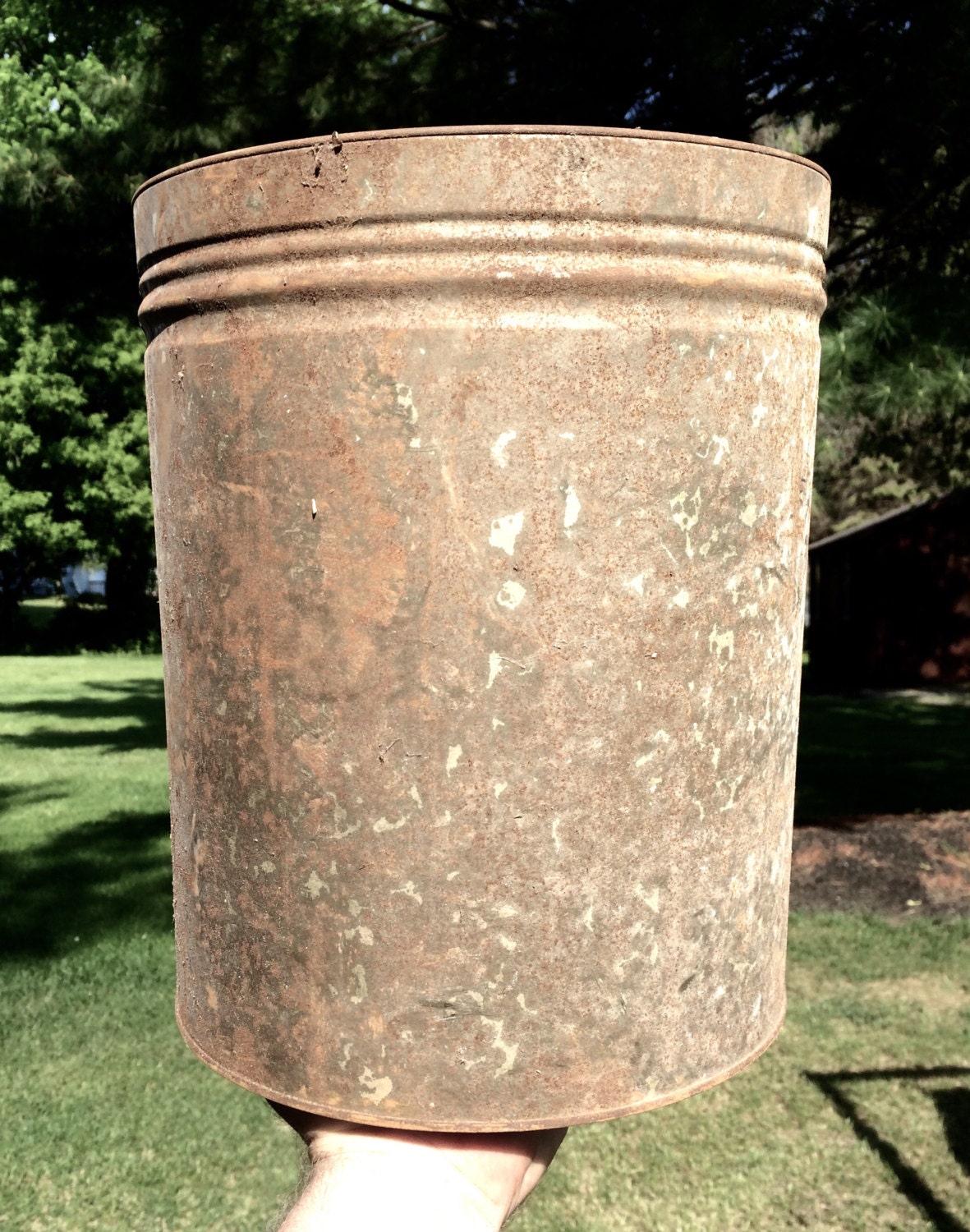 Large Vintage Rusty Tin Cans; great reuse potential! Light Fixture
