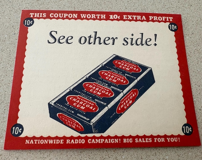 Vintage 1940s Peter Paul Charcoal Gum Retailer Incentive Coupon