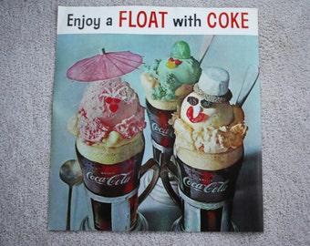 Vintage Original 1961 Coca-Cola Diner Poster, ENJOY a FLOAT with COKE; Unused Advertising, Excellent Condition