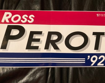 Vintage Ross Perot Official 1992 President Campaign Bumper Sticker; New Old Stock, Never Used