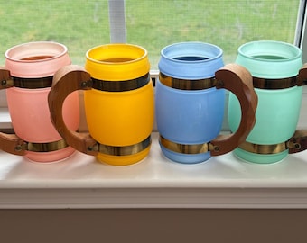 Vintage 1960s Siesta Ware Frosted Barrel Mugs in Pastel Colors