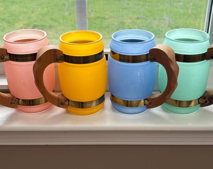 Vintage 1960s Siesta Ware Frosted Barrel Mugs in Pastel Colors