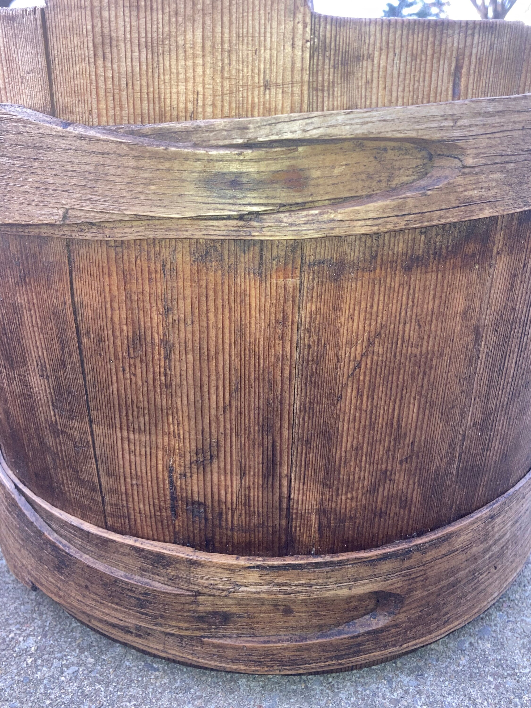 Antique Country Primitive Staved Wooden Piggin Bucket with Chestnut Lap