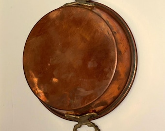 Antique French Copper Jam Pot, Preserving Pan with Brass Handles