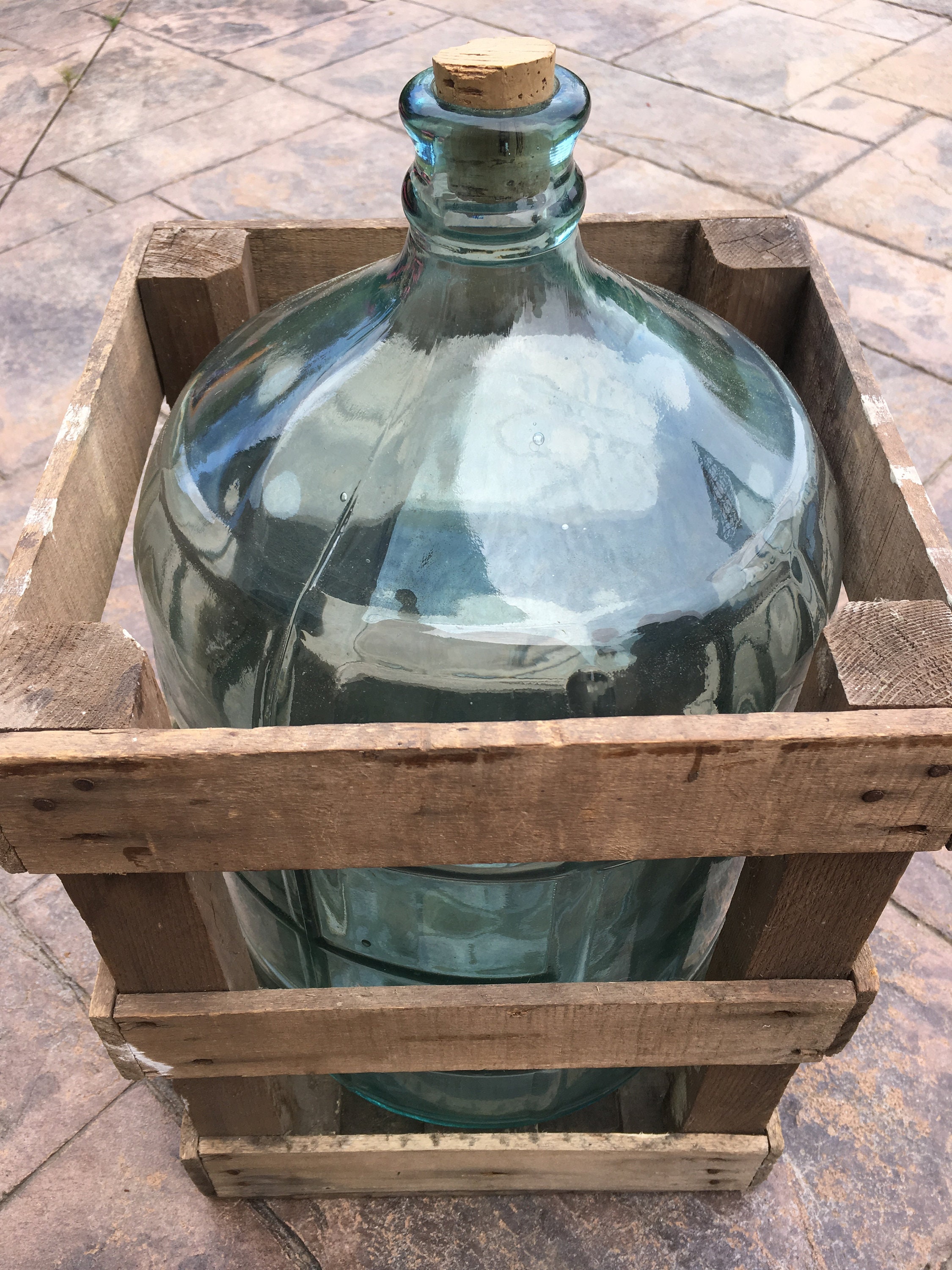 Large 5 Gallon Blue Glass Bottle with Crate, Carboy, Demijohn