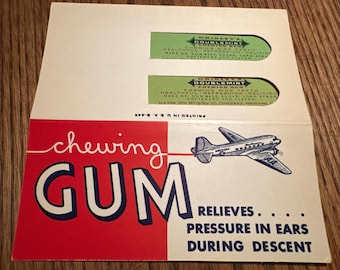 Chicle Wrigley's Doublemint de 1946: tarjeta promocional de vuelo de American Airlines con chicle sin abrir