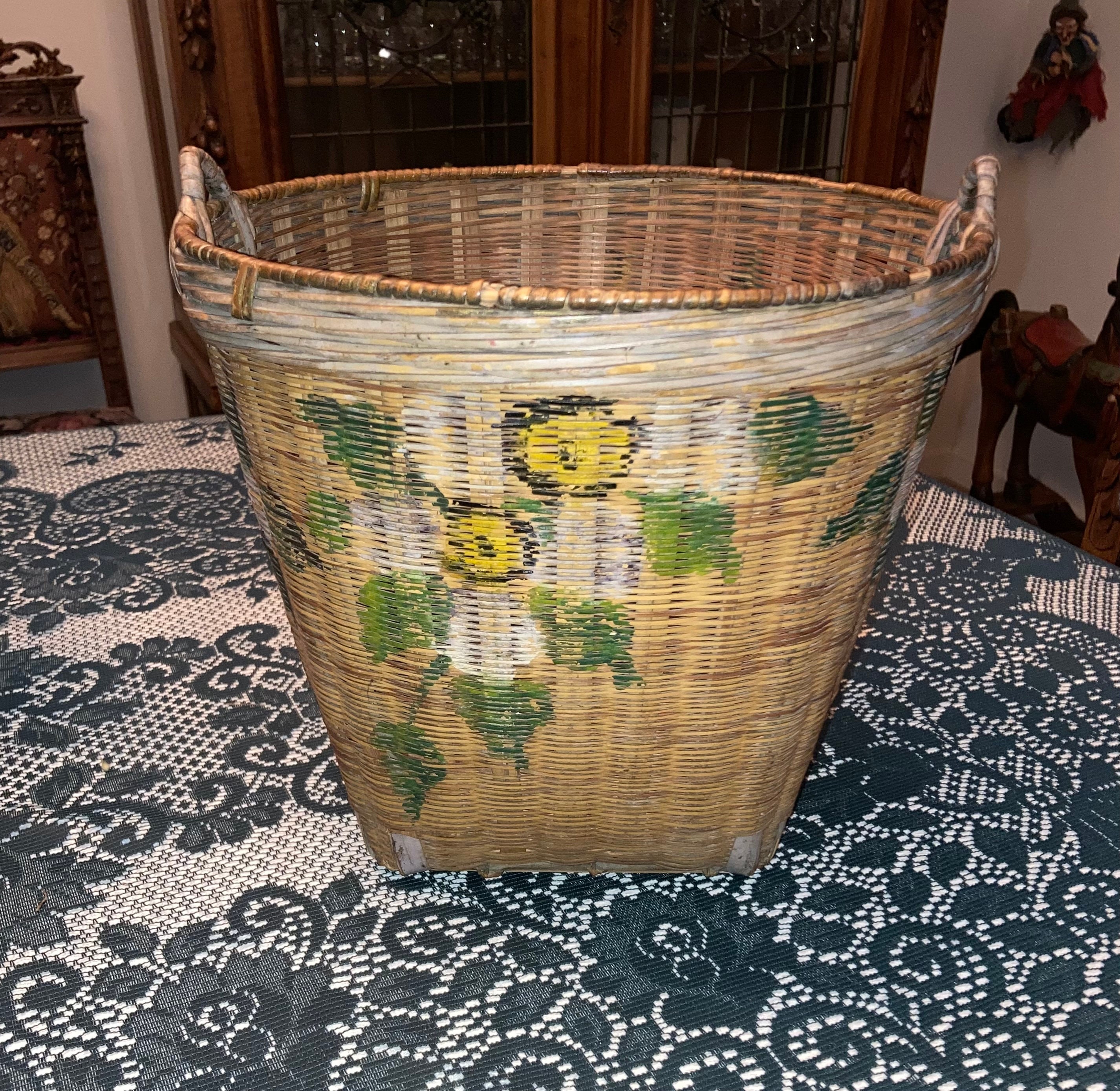 Wicker waste basket deals