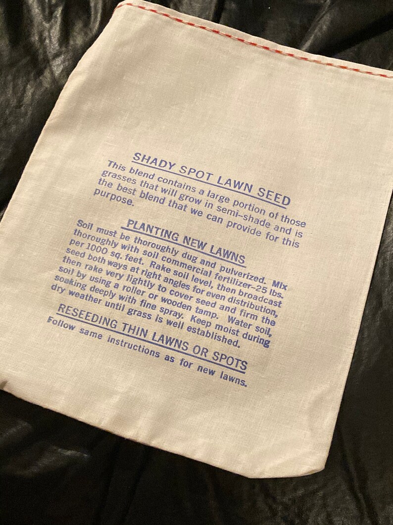 NOS Vintage Cotton Grass Seed Sack; Shady Spot Lawn Seed Linen Bag; Crosman Seed Co., East Rochester, NY image 6