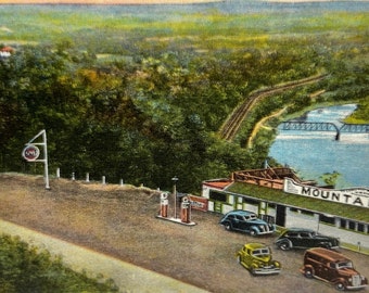 Vintage Postcard Elmira New York NY, View From Mountain Top featuring Gas Station