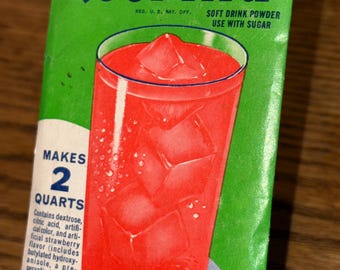 Original 1955 KOOL-AID Strawberry Drink Mix Packet, NOS, Full Contents, General Foods