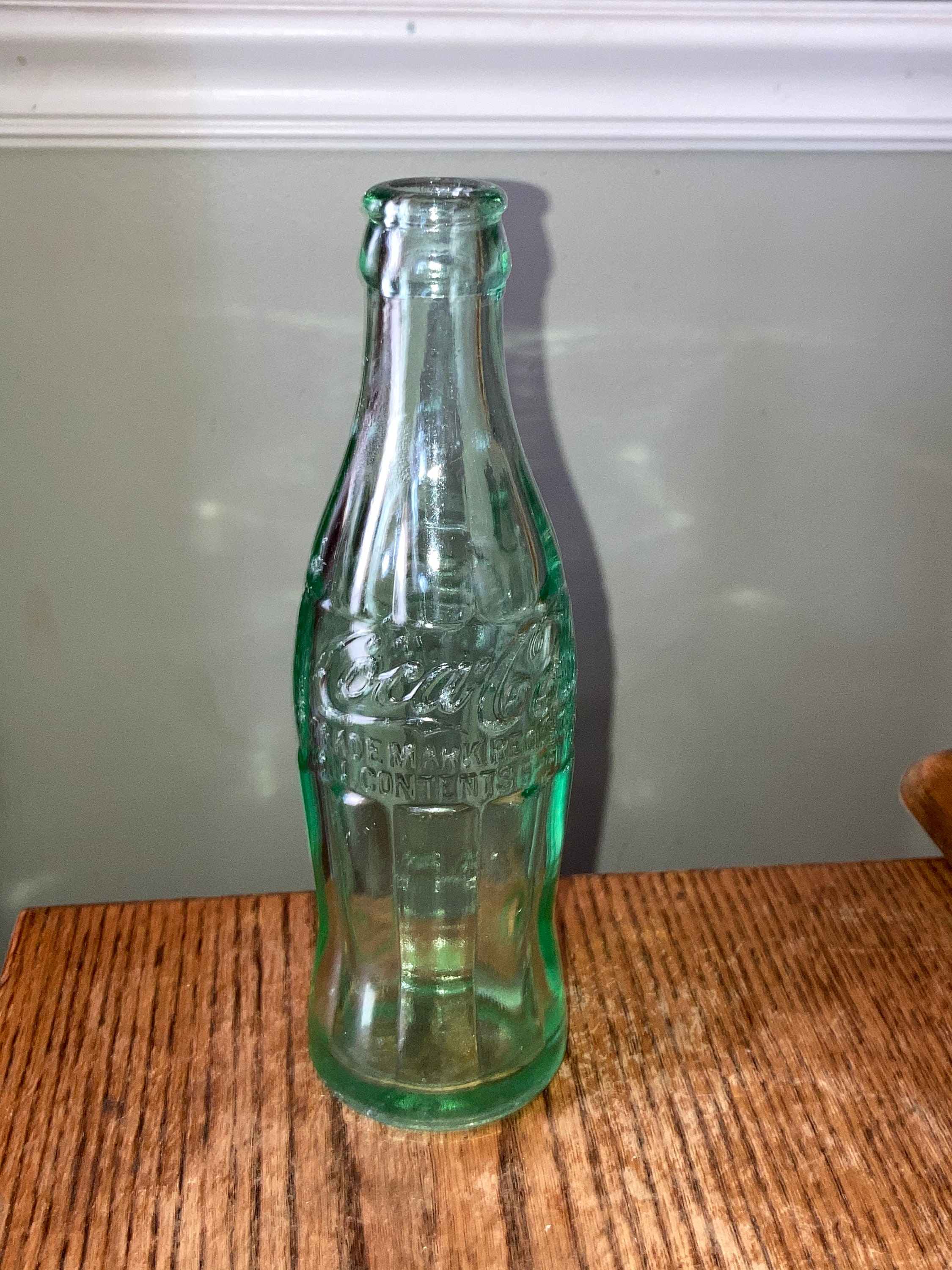 Vintage Green Glass Coca Cola Bottle; Antique Coke Bottle, Marked