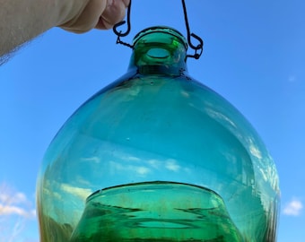 Vintage Green Depression Glass Bug Catcher, Hanging Fly Trap