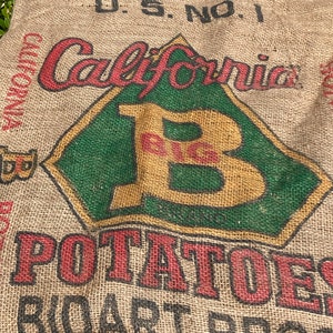 Vintage California Big B Potatoes Burlap Sack, Bidart Bros. Saco-Wheeler Ridge CA. NOS Old Stock! Never Used! Great Graphics!