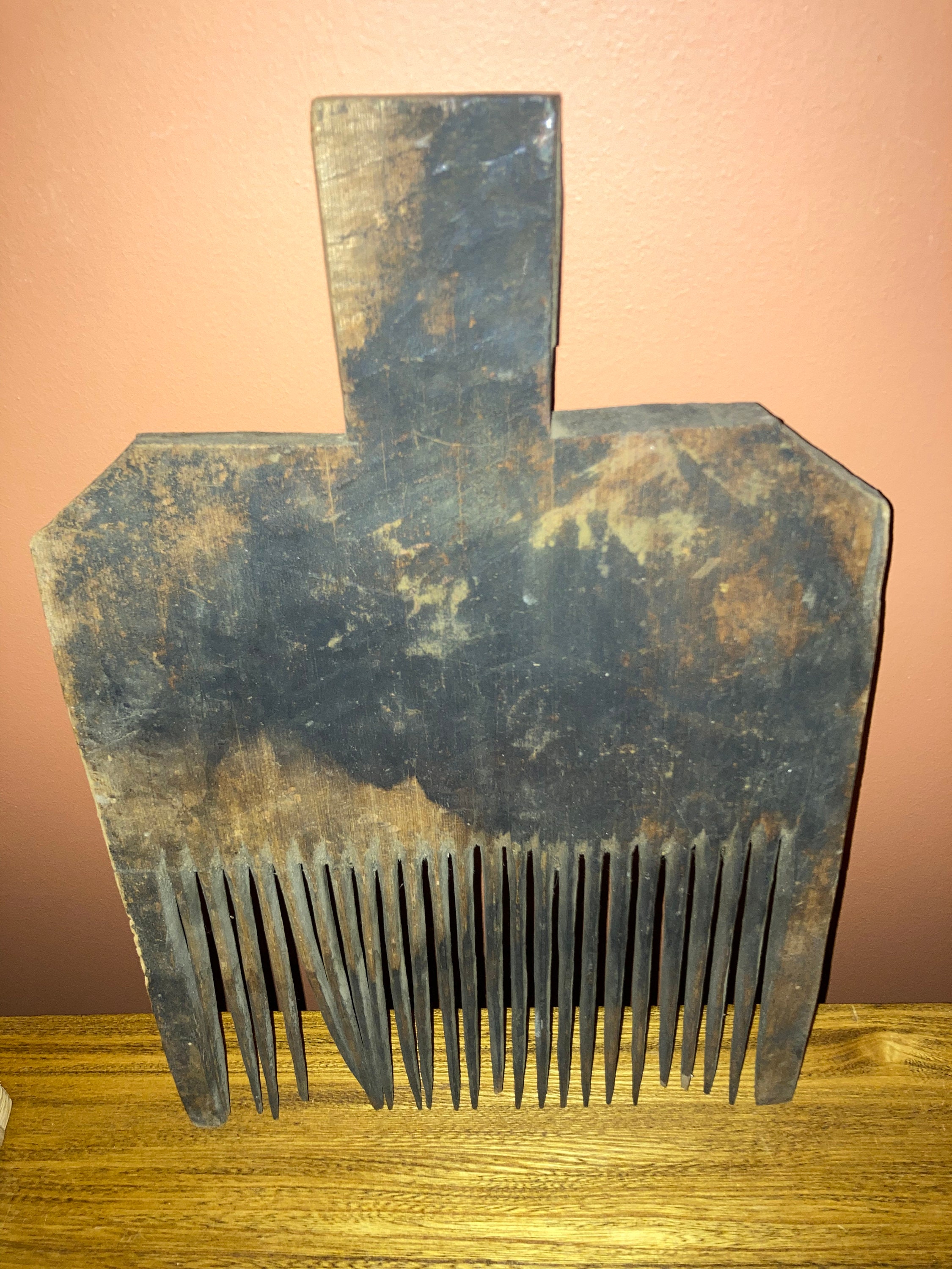Antique Primitive 1-Piece Wooden Wool Carding Comb, 19th Century ...