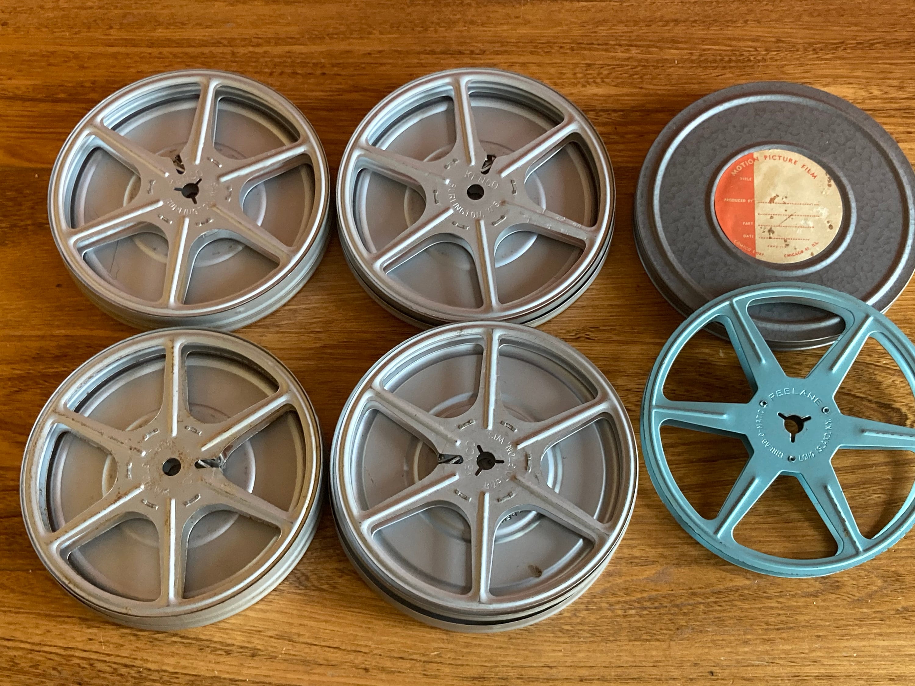 5 Vintage 8mm Movie Film Reels & Canisters; 4 Kenco, 1 Compco
