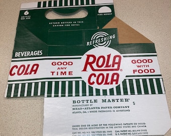 Vintage 1950'S ROLA COLA Soda Pop Cardboard 6 Pack Carton, Bottle Carrier, NOS, Never-Used!