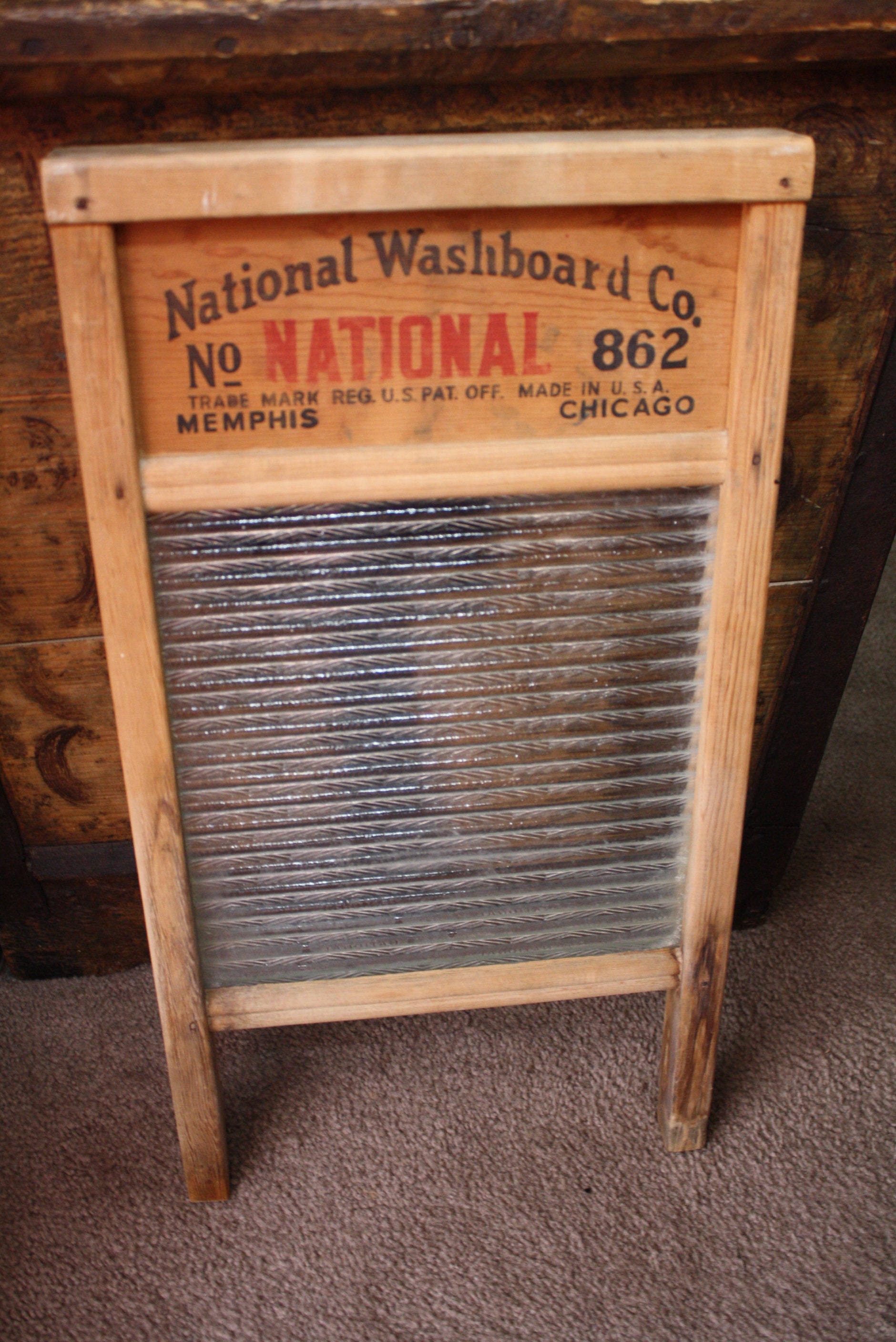 Antique Wooden Washboard with Glass Panel; National Washboard Co. No. 862