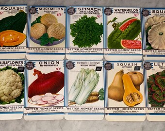 New Find! Lot of 10 Vintage 1934 "Better Homes" Fruit & Vegetable Seed Packets from Crosman Seed Co., East Rochester, NY! Old Stock, NOS