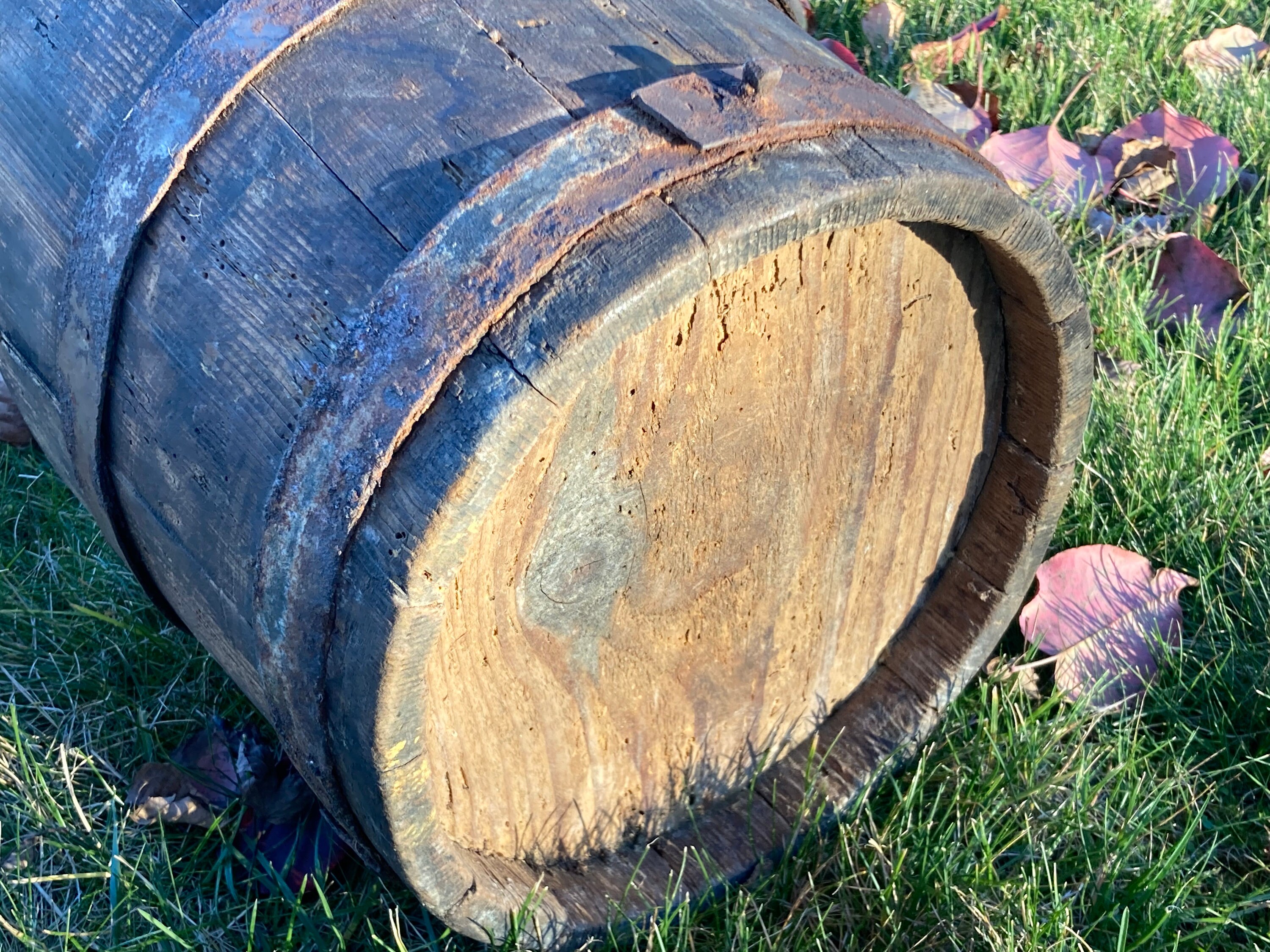 Antique Country Primitive Staved Wooden Piggin Bucket, Original Dark