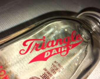 Vintage Glass Milk Bottle: Triangle Dairy, Fulton, NY Third Quart