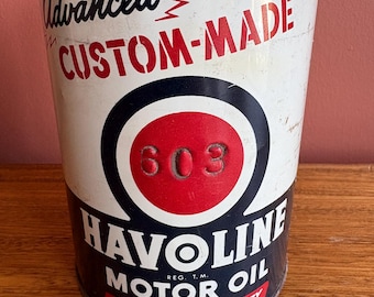Vintage 1954 Havoline Motor Oil Quart Can; The Texas Co., Texaco