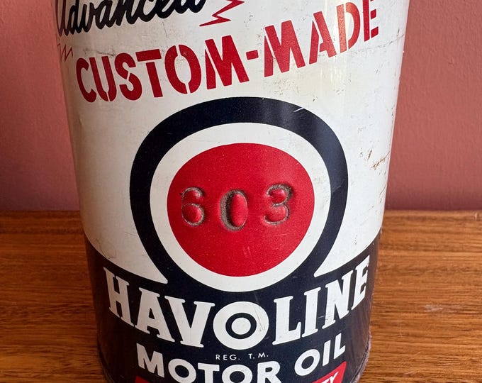 Vintage 1954 Havoline Motor Oil Quart Can; The Texas Co., Texaco