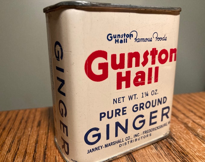 Vintage 1950s Spice Tin: Gunston Hall GINGER 1.25 oz, Old Stock, Never Used, Great Colors! Full Contents