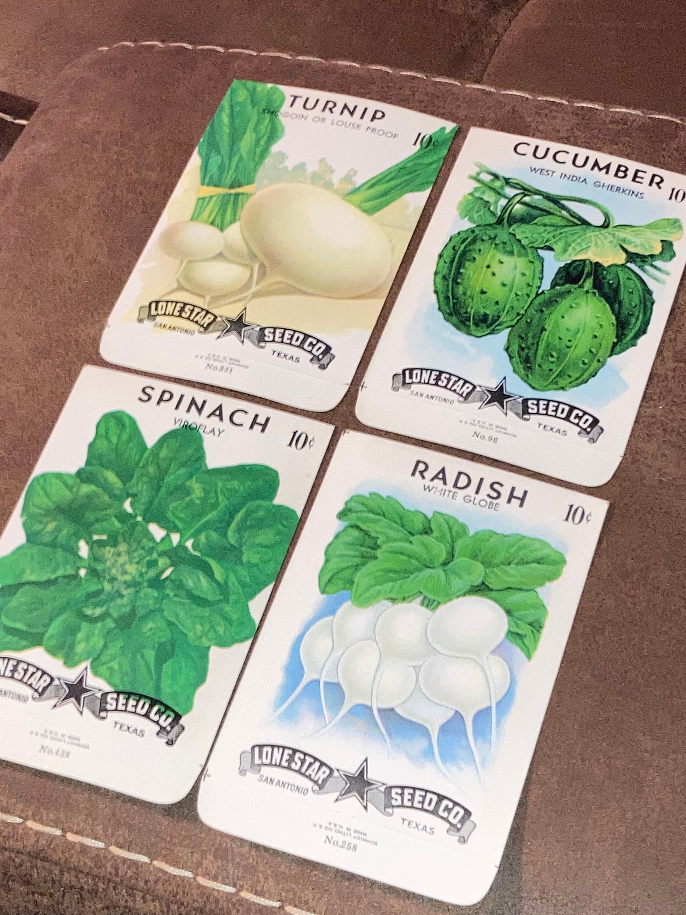 Set of 5 Diff. Vintage Vegetable Seed Packets, San Antonio, Lone Star Texas  L07