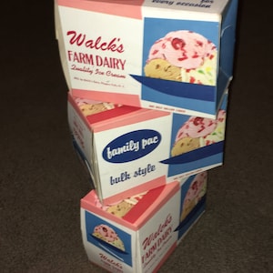 3 Vintage 1950s Ice Cream Cartons! Walck's Farm Dairy, Niagara Falls NY, NOS Advertising Boxes